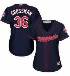 Womens Majestic Minnesota Twins 36 Robbie Grossman Authentic Navy Blue Alternate Road Cool Base MLB Jersey 