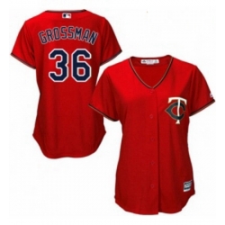 Womens Majestic Minnesota Twins 36 Robbie Grossman Replica Scarlet Alternate Cool Base MLB Jersey 