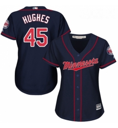 Womens Majestic Minnesota Twins 45 Phil Hughes Replica Navy Blue Alternate Road Cool Base MLB Jersey