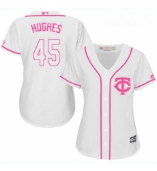 Womens Majestic Minnesota Twins 45 Phil Hughes Replica White Fashion Cool Base MLB Jersey