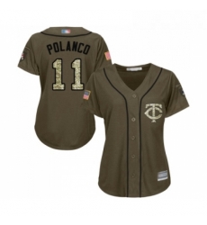 Womens Minnesota Twins 11 Jorge Polanco Authentic Green Salute to Service Baseball Jersey 