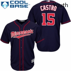 Youth Majestic Minnesota Twins 15 Jason Castro Authentic Navy Blue Alternate Road Cool Base MLB Jersey