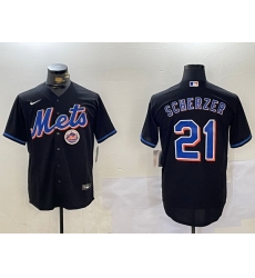 Men New York Mets 21 Max Scherzer Black Cool Base Stitched Baseball Jersey 1