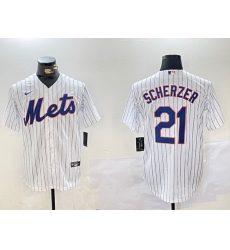 Men New York Mets 21 Max Scherzer White Cool Base Stitched Baseball Jersey 3