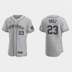 Men New York Mets 23 Javier Baez Men Nike Gray Authentic Road MLB Jersey