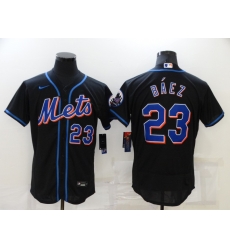 Men New York Mets Javier Baez 23 Nike Black Blue Alternate MLB Jersey