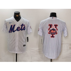 Men New York Mets White Team Big Logo Cool Base Stitched Baseball Jersey