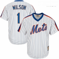 Mens Majestic New York Mets 1 Mookie Wilson Authentic White Cooperstown MLB Jersey