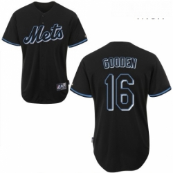 Mens Majestic New York Mets 16 Dwight Gooden Replica Black Fashion MLB Jersey