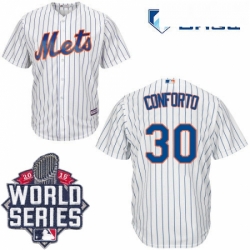 Mens Majestic New York Mets 30 Michael Conforto Authentic White Home Cool Base 2015 World Series MLB Jersey