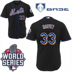 Mens Majestic New York Mets 33 Matt Harvey Authentic Black Cool Base 2015 World Series MLB Jersey