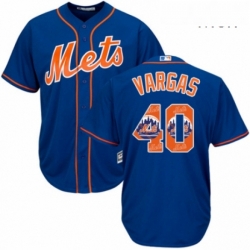 Mens Majestic New York Mets 40 Jason Vargas Authentic Royal Blue Team Logo Fashion Cool Base MLB Jersey 