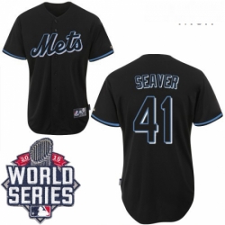 Mens Majestic New York Mets 41 Tom Seaver Replica Black Fashion 2015 World Series MLB Jersey