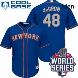 Mens Majestic New York Mets 48 Jacob deGrom Authentic Royal Blue Alternate Road Cool Base 2015 World Series MLB Jersey