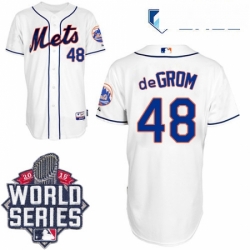 Mens Majestic New York Mets 48 Jacob deGrom Authentic White Alternate Cool Base 2015 World Series MLB Jersey