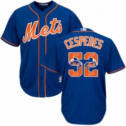 Mens Majestic New York Mets 52 Yoenis Cespedes Authentic Royal Blue Team Logo Fashion Cool Base MLB Jersey