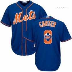 Mens Majestic New York Mets 8 Gary Carter Authentic Royal Blue Team Logo Fashion Cool Base MLB Jersey