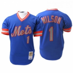 Mens Mitchell and Ness New York Mets 1 Mookie Wilson Replica Blue Throwback MLB Jersey