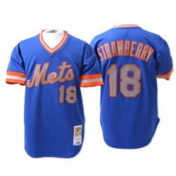 Mens Mitchell and Ness New York Mets 18 Darryl Strawberry Replica Blue Throwback MLB Jersey