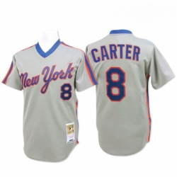 Mens Mitchell and Ness New York Mets 8 Gary Carter Authentic Grey Throwback MLB Jersey