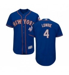 Mens New York Mets 4 Jed Lowrie Royal Gray Alternate Flex Base Authentic Collection Baseball Jersey