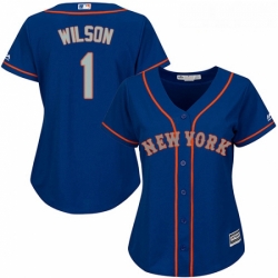 Womens Majestic New York Mets 1 Mookie Wilson Authentic Royal Blue Alternate Road Cool Base MLB Jersey