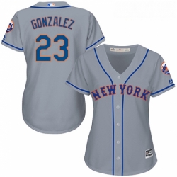 Womens Majestic New York Mets 23 Adrian Gonzalez Replica Grey Road Cool Base MLB Jersey 