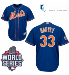 Youth Majestic New York Mets 33 Matt Harvey Authentic Royal Blue Alternate Home Cool Base 2015 World Series MLB Jersey