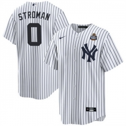 Men New York Yankees 0 Marcus Stroman White 2024 World Series With Name Cool Base Stitched Baseball Jersey