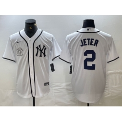 Men New York Yankees 2 Derek Jeter White Cool Base Stitched Baseball Jersey 1