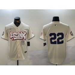 Men New York Yankees 22 Juan Soto Cream Bronx Graffiti V2 Vapor Limited Stitched Baseball Jersey 2