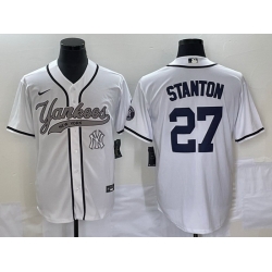 Men New York Yankees 27 Giancarlo Stanton White With Patch Cool Base Stitched Baseball Jersey