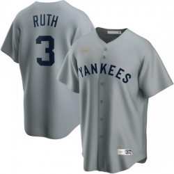 Men New York Yankees 3 Babe Ruth Grey Cool Base Stitched Baseball jersey