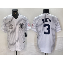 Men New York Yankees 3 Babe Ruth White Cool Base Stitched Baseball Jersey 6