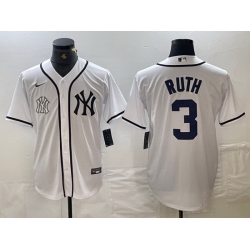 Men New York Yankees 3 Babe Ruth White Cool Base Stitched Baseball Jersey