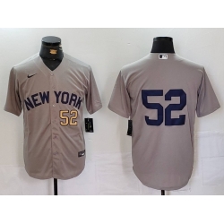 Men New York Yankees 52 CC Sabathia Grey Cool Base Stitched Baseball Jersey 1