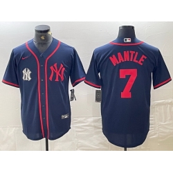 Men New York Yankees 7 Mickey Mantle Navy Cool Base Stitched Baseball Jersey