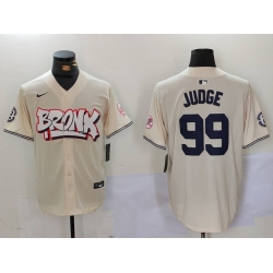 Men New York Yankees 99 Aaron Judge Cream The Bronx Graffiti V2 Vapor Limited Stitched Baseball Jersey