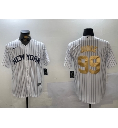 Men New York Yankees 99 Aaron Judge White Pinstripe Fashion Cool Base Jersey 1