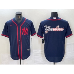 Men New York Yankees Big LOGO Navy Cool Base Stitched Baseball Jersey 20