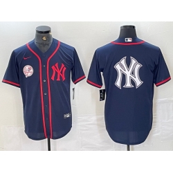 Men New York Yankees Big LOGO Navy Cool Base Stitched Baseball Jersey 6