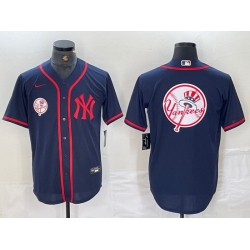 Men New York Yankees Big LOGO Navy Cool Base Stitched Baseball Jersey 8