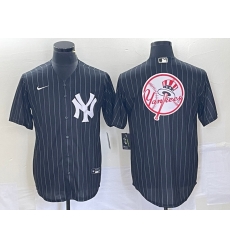 Men New York Yankees Black Team Big Logo With Patch Cool Base Stitched Baseball Jersey 7