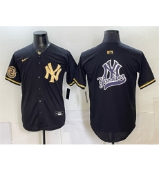 Men New York Yankees Team Big Logo Black Gold With Patch Stitched Baseball Jersey