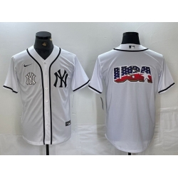 Men New York Yankees White Team Big Logo Cool Base Stitched Baseball Jersey