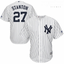 Mens Majestic New York Yankees 27 Giancarlo Stanton Replica White Home MLB Jersey 