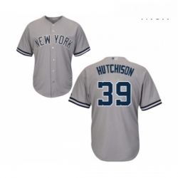 Mens New York Yankees 39 Drew Hutchison Replica Grey Road Baseball Jersey 