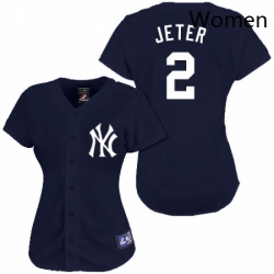 Womens Majestic New York Yankees 2 Derek Jeter Authentic Navy Blue MLB Jersey