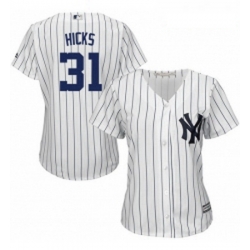 Womens Majestic New York Yankees 31 Aaron Hicks Replica White Home MLB Jersey