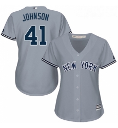 Womens Majestic New York Yankees 41 Randy Johnson Replica Grey Road MLB Jersey